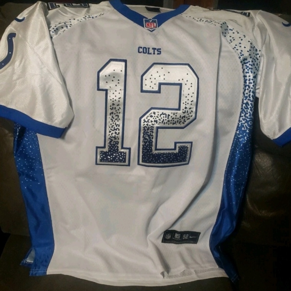 NFL On-Field White Blue Jersey Snow Print  Indianapolis Colts #12 Andrew Luck 52